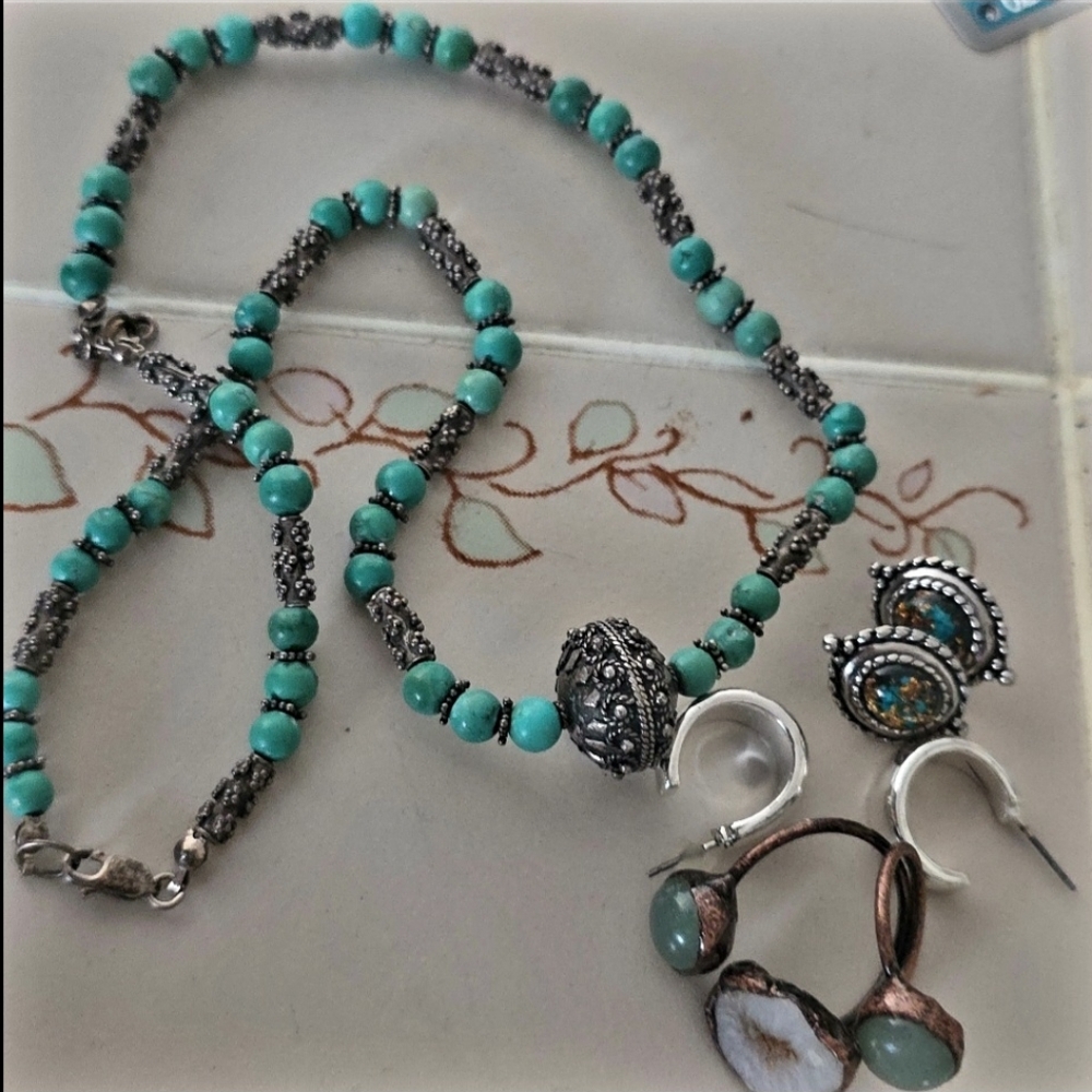 Set 9.40 Sterling Hallmarked Earrings And Artisan Wear 2 Ways Necklace x4 - Picture 17 of 17
